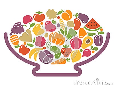 Vase with fruits and vegetables Vector Illustration