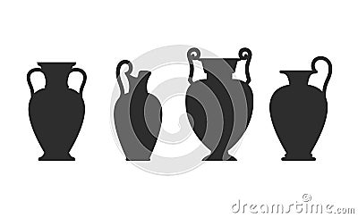 Vase silhouettes set. Various antique ceramic vases. Ancient greek jars and amphorae silhouettes. Clay vessels pottery Vector Illustration