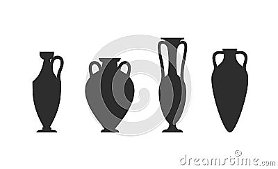 Vase silhouettes set. Various antique ceramic vases. Ancient greek jars and amphorae silhouettes. Clay vessels pottery Vector Illustration