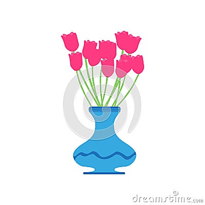 Vase tulip vector red flower illustration beautiful pink isolated white blossom plant beauty green decoration Vector Illustration