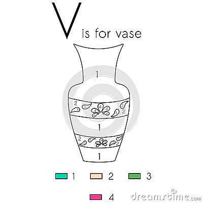 Vase. Vector alphabet letter V, colouring page Cartoon Illustration