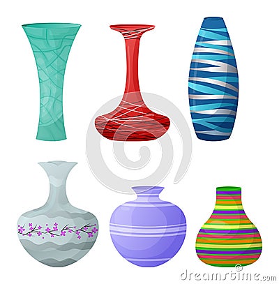 Vase vector decorative ceramic pot and decor glass pottery elegance vases illustration set of classic beautiful modern Vector Illustration