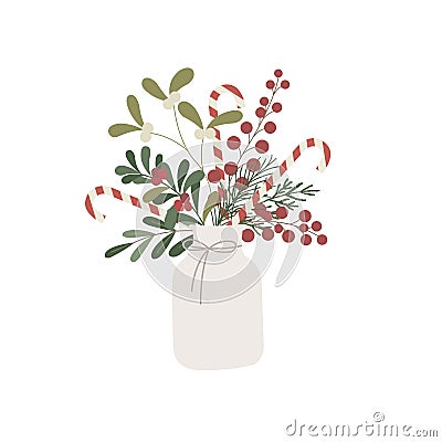 Vase with Winter Bouquet. Christmas. Stock Photo