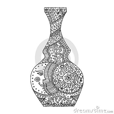 Vase zen tangle, zen doodle. Vaze tatoo, coloring. Vector Illustration