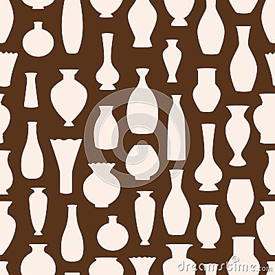 Vases silhouettes vector seamless pattern. Ancient bowls background Vector Illustration