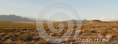 Vast arid valley in Uspallata, Mendoza, Argentina. Wide panoramic view Stock Photo