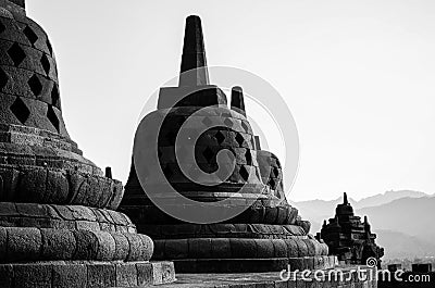 The Vast Complex of Borobudur in Black and White Editorial Stock Photo