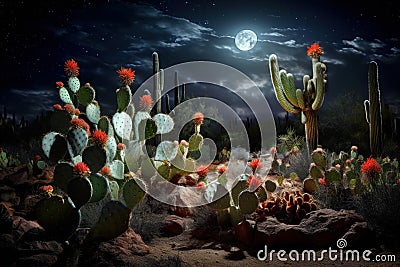 Vast Desert cactus night. Generate Ai Stock Photo