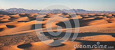 A vast desert expanse with rolling dunes under a sunny sky. Generative AI Stock Photo