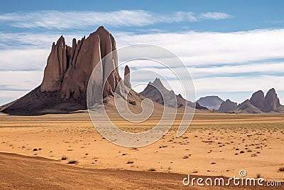 vast desert landscape with towering rock formations Stock Photo