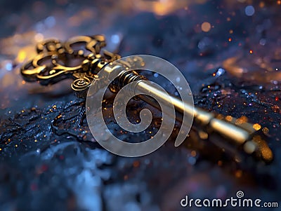In the vast expanse of the cosmos, a key of intricate design floats, a celestial artifact of unknown origin Its purpose, to unlock Stock Photo