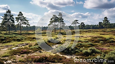 Vast expanses of heathland, characterized by open Stock Photo