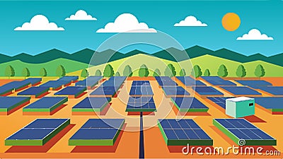 A vast open field of solar panels powering a selfsufficient data factory that runs 247 converting sunlight into raw data Vector Illustration