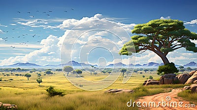 Vast savanna dotted with acacia trees. Generative Ai.NO.03 Stock Photo