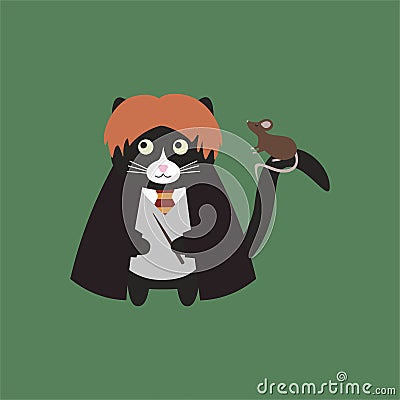 Cute cat Ron Weasley with Scabbers. Fan art harry potter Vector Illustration