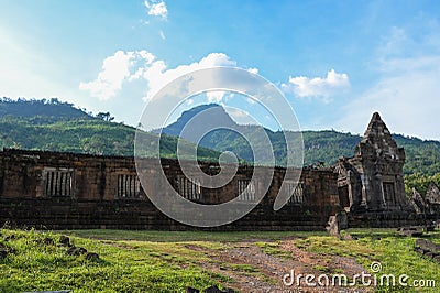 Vat Phou Wat Phu temple The ruined Khmer temple complex is the UNESCO world heritage site in southern Laos Stock Photo