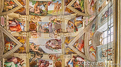 VATICAN, VATICAN - August 16, 2014: Ceiling of the Creation of Adam, Sistine chapel in the Vatican museum - Italy Editorial Stock Photo