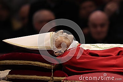 Vatican. The body of Pope Benedict XVI, the German Joseph Ratzinger, was displayed in St. Peter`s Basilica Editorial Stock Photo