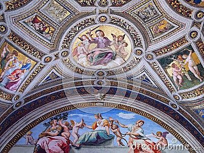 Vatican Ceiling, Colourful Frescos, Biblical Scene Editorial Stock Photo