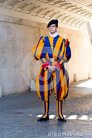 Soldier of the Pontifical Swiss Guard at the Vatican City Editorial Stock Photo