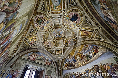 Raphael`s Rooms in Vatican museum in Vatican city, Rome, Italy Editorial Stock Photo