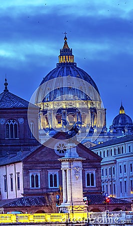 Vatican Dome Buildings Night Rome Italy Stock Photo