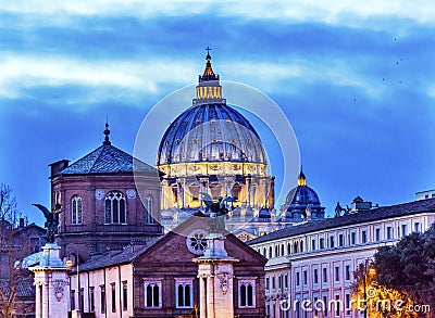 Vatican Dome Buildings Night Rome Italy Stock Photo