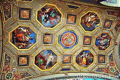 Vatican Museum Map Room Inside Ornate Sculptured Ceiling Editorial Stock Photo
