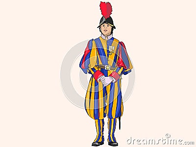 Vatican Swiss Guardsman. Vector Illustration