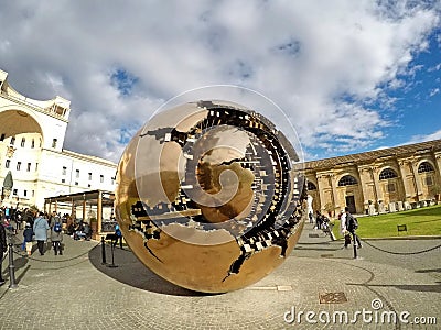 Golden globe sculpture in the Vatican Museums Editorial Stock Photo