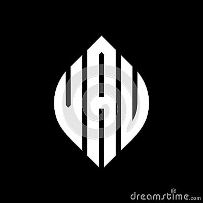 VAU circle letter logo design with circle and ellipse shape. VAU ellipse letters with typographic style. The three initials form a Vector Illustration