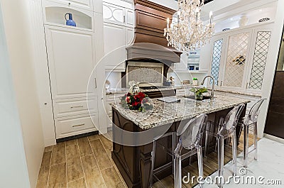 Gorgeous amazing, luxury interior view of stylish inviting cozy kitchen concept Editorial Stock Photo