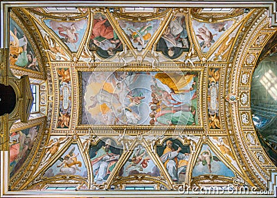 The vault with `The Ascension of Christ` by Cristoforo Casolani, in the Church of Santa Maria ai Monti, in Rome, Italy. Stock Photo