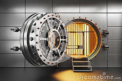 Vault bank door in storage room Stock Photo