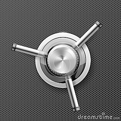 Vault safe door - wheel with three handles of strongbox, valve knob Vector Illustration