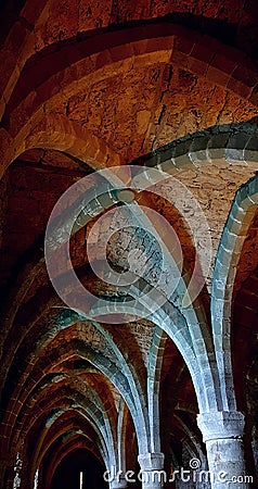 Chateau Chillon vaulted ceiling Editorial Stock Photo