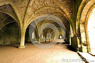 Vaulted ceilings in Fountains Abbey in North Yorks Stock Photo