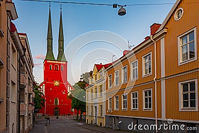 Vaxjo, Sweden, July 15, 2022: Sunset view of Vaxjo cathedral in Editorial Stock Photo