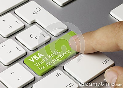 VBA Visual Basic for Applications - Inscription on Green Keyboard Key Stock Photo