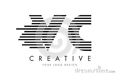 VC V C Zebra Letter Logo Design with Black and White Stripes Vector Illustration