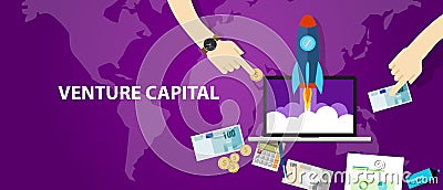 VC Venture Capital startup funding rocket launch money cash investor Vector Illustration