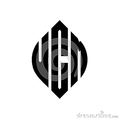 VCM circle letter logo design with circle and ellipse shape. VCM ellipse letters with typographic style. The three initials form a Vector Illustration