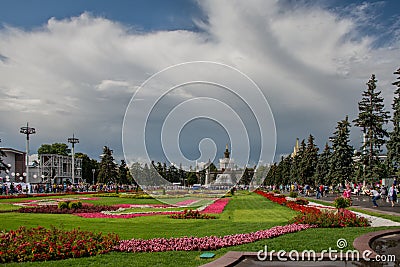 VDNH. Exhibition of achievements of national resources. Moscow. Summer. Flowers. Editorial Stock Photo