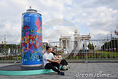 VDNKH park architecture in Moscow. Decoration of the festival Rythm of my town Editorial Stock Photo