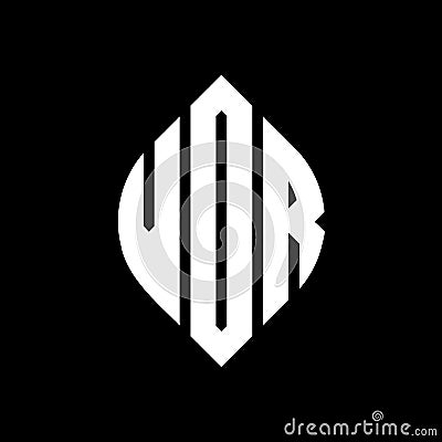 VDR circle letter logo design with circle and ellipse shape. VDR ellipse letters with typographic style. The three initials form a Vector Illustration