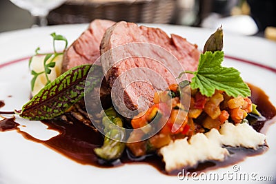 Veal fillet with vegetable ratatouille Stock Photo