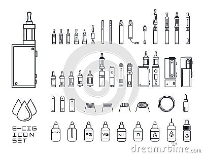 Vecor set of vape related simple line Icons. RDA, Atomizer, Vector Illustration