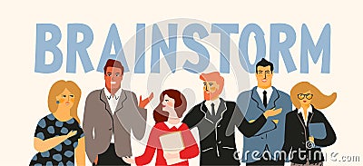 Vectior illustration of brainstorm. Office workers, businessmen, managers. Vector Illustration