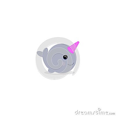 Vectoe illustraton. Cute cartoon magic narwhal isolated on white background. funny unicorn whale for child and cards Stock Photo