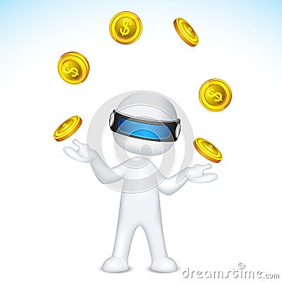 Vector 3d Man Juggling with gold coin Vector Illustration